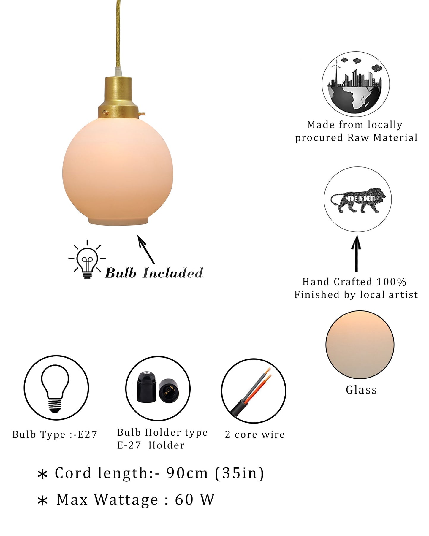 Pendant Light Fixtures Adjustable Hanging Lights Vintage White Frosted Glass Shade Nordic Dining Room Living Room Bedroom, Glossy Golden Fitting