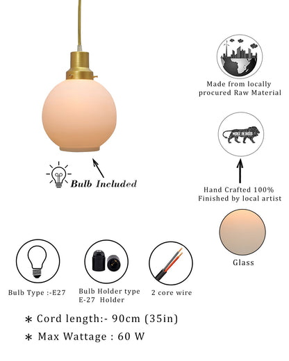 Pendant Light Fixtures Adjustable Hanging Lights Vintage White Frosted Glass Shade Nordic Dining Room Living Room Bedroom, Glossy Golden Fitting
