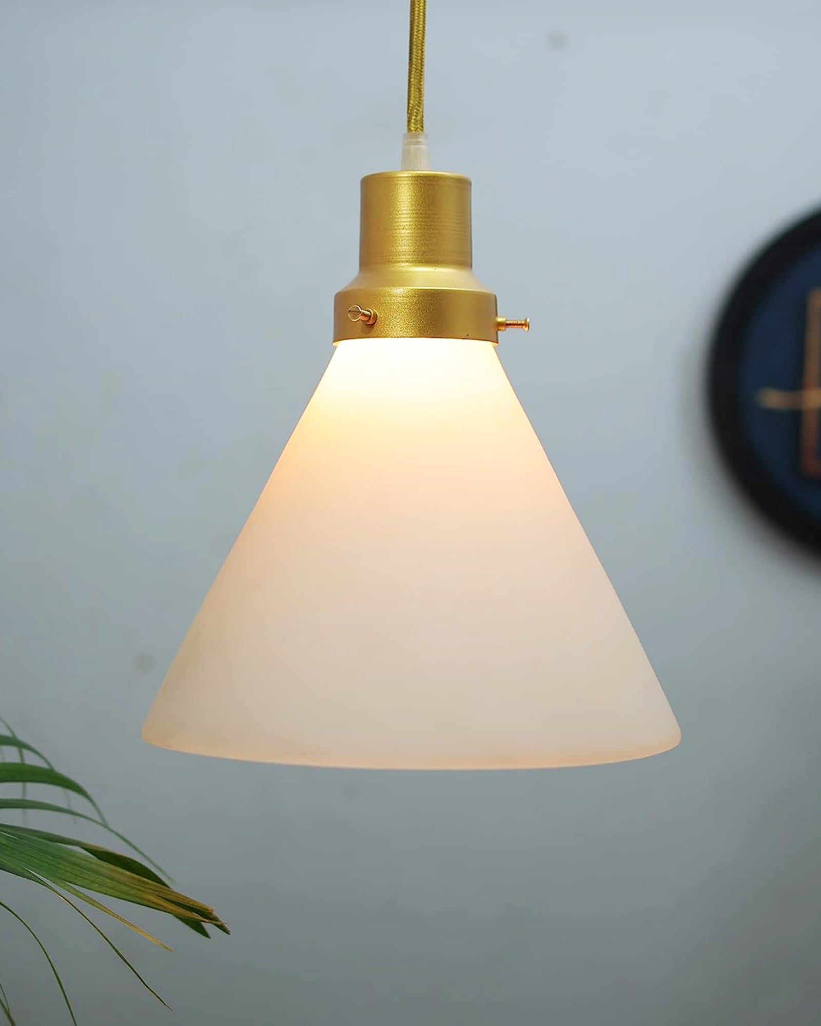 Pendant Light Fixtures Adjustable Hanging Lights Vintage White Frosted Glass Shade Nordic Dining Room Living Room Bedroom, Glossy Golden Fitting