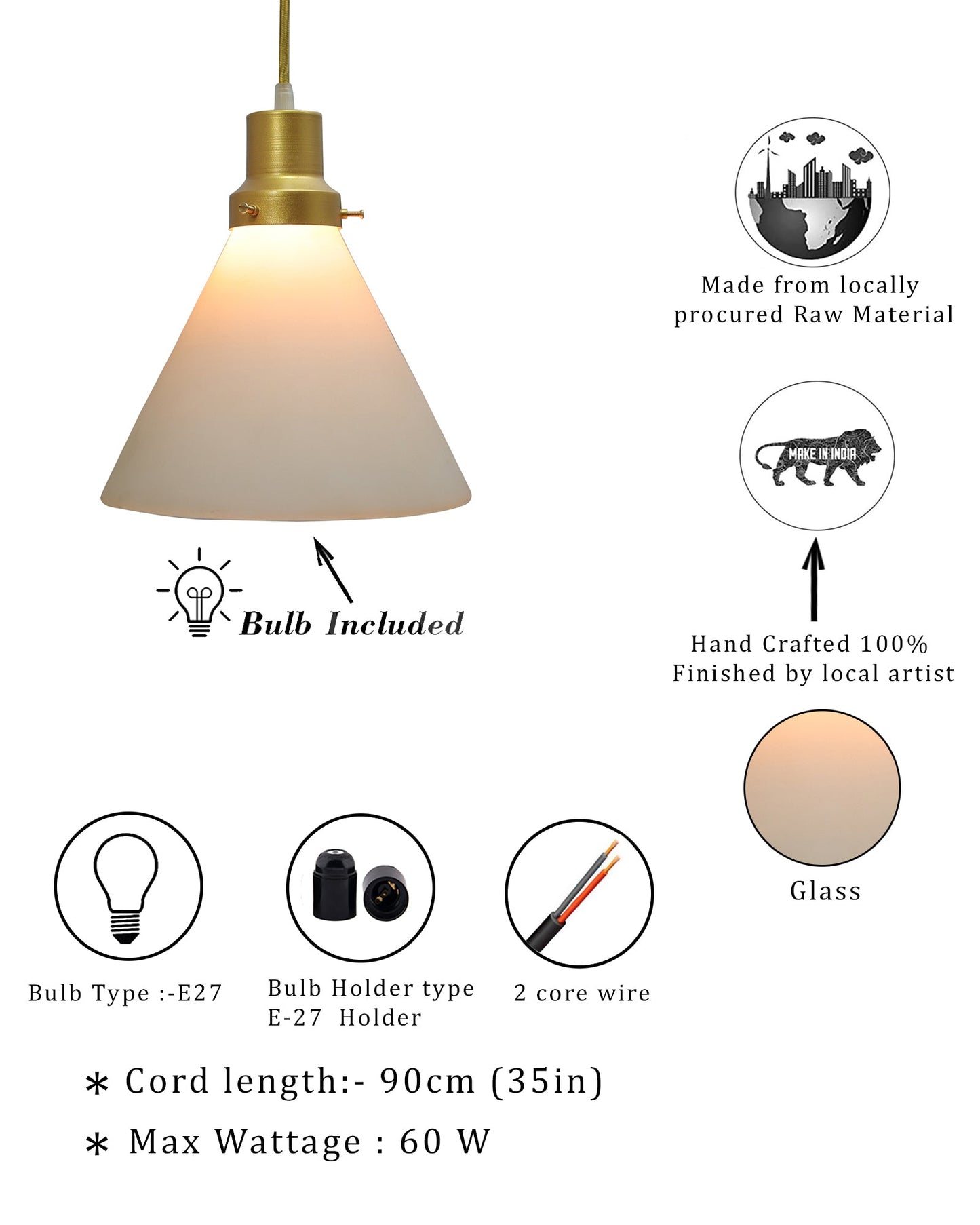 Pendant Light Fixtures Adjustable Hanging Lights Vintage White Frosted Glass Shade Nordic Dining Room Living Room Bedroom, Glossy Golden Fitting