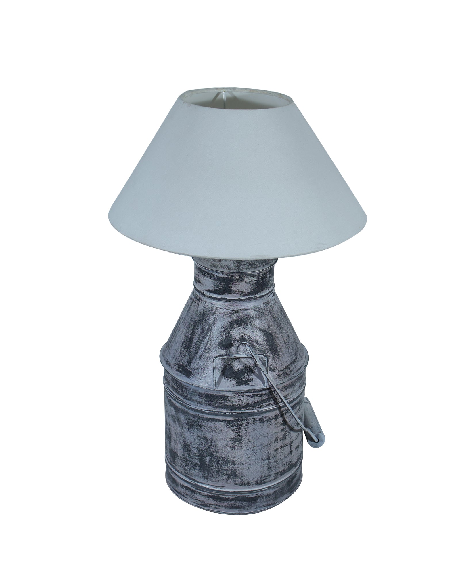 Rustic Milk Churn Can Table Lamp with cone shade, Whitewash Finish