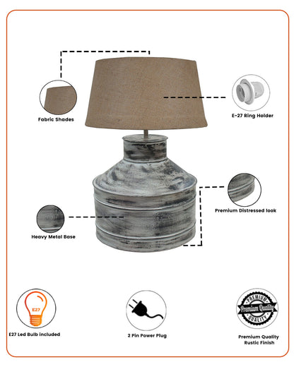 Rustic Milk Gagar Table Lamp with drum shade, Whitewash Finish
