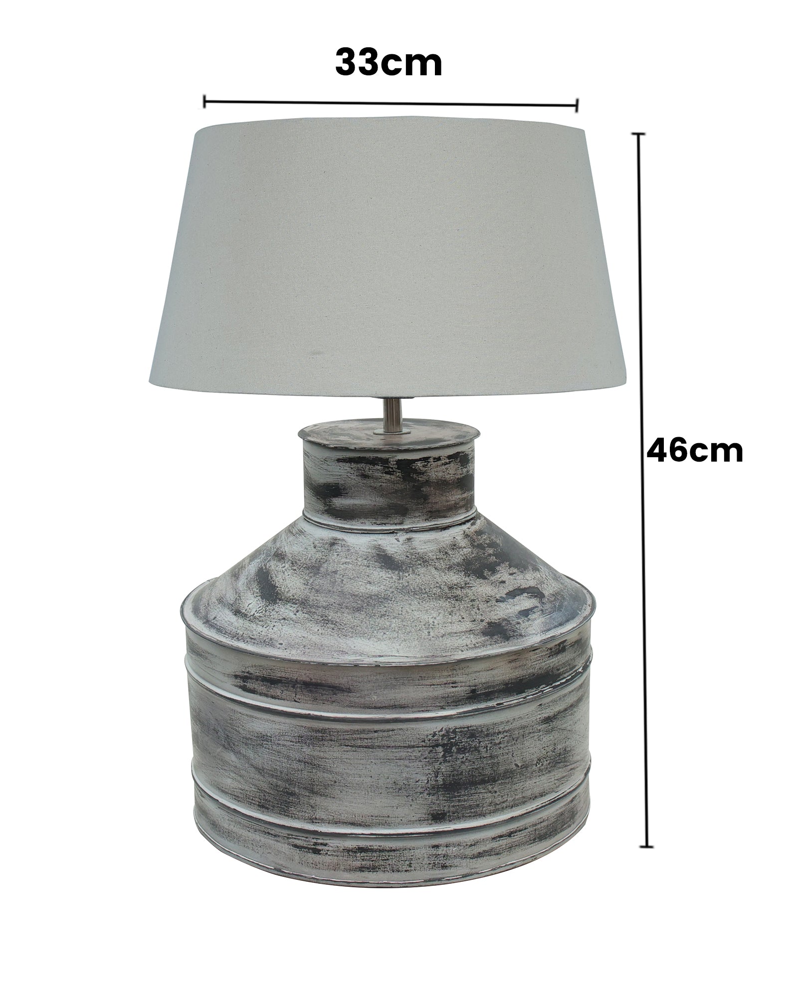 Rustic Milk Gagar Table Lamp with drum shade, Whitewash Finish
