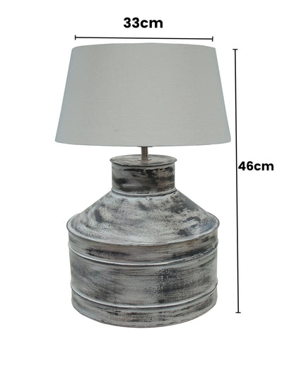 Rustic Milk Gagar Table Lamp with drum shade, Whitewash Finish