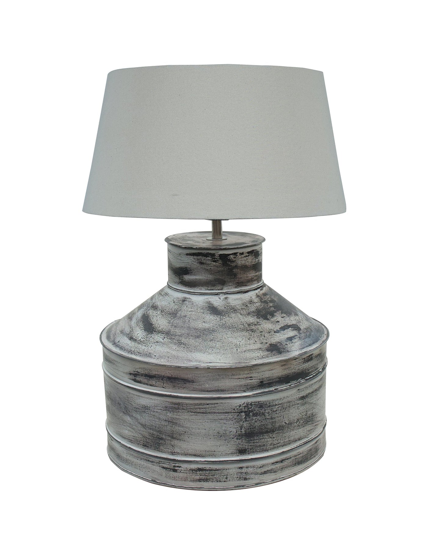 Rustic Milk Gagar Table Lamp with drum shade, Whitewash Finish