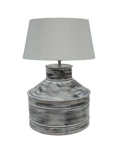 Rustic Milk Gagar Table Lamp with drum shade, Whitewash Finish
