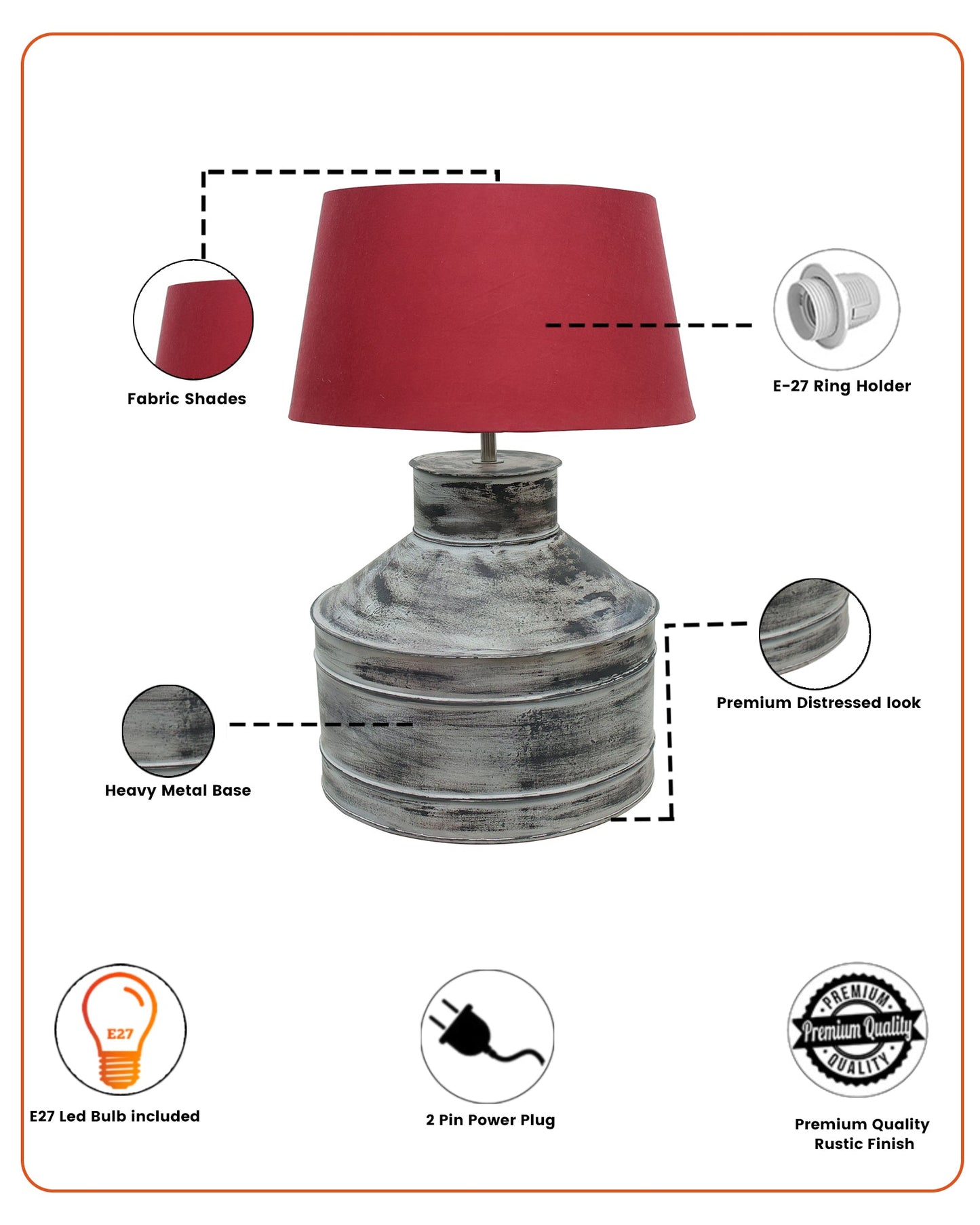 Rustic Milk Gagar Table Lamp with drum shade, Whitewash Finish