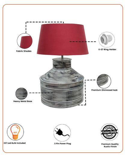 Rustic Milk Gagar Table Lamp with drum shade, Whitewash Finish