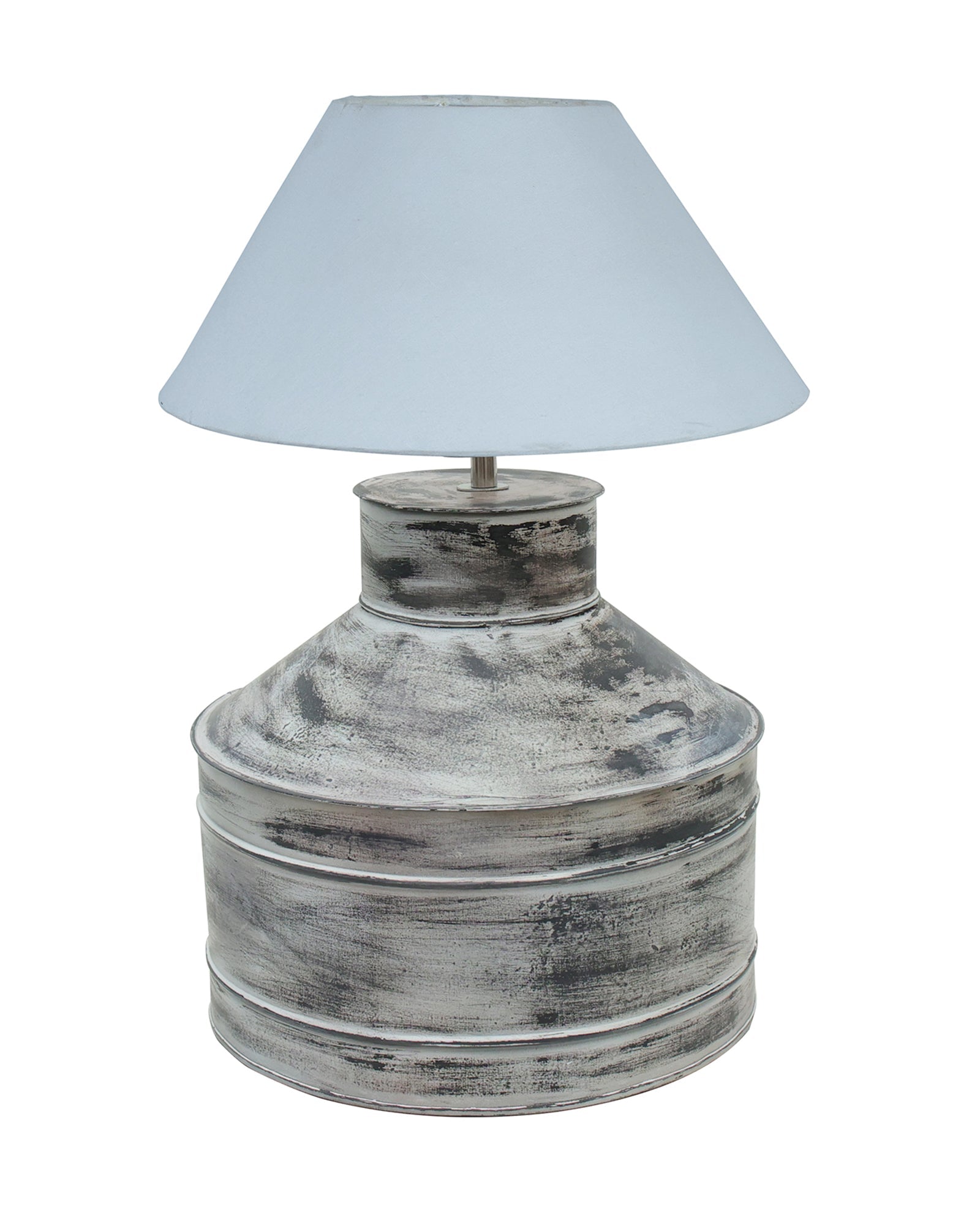Rustic Milk Gagar Table Lamp with cone shade, Whitewash Finish