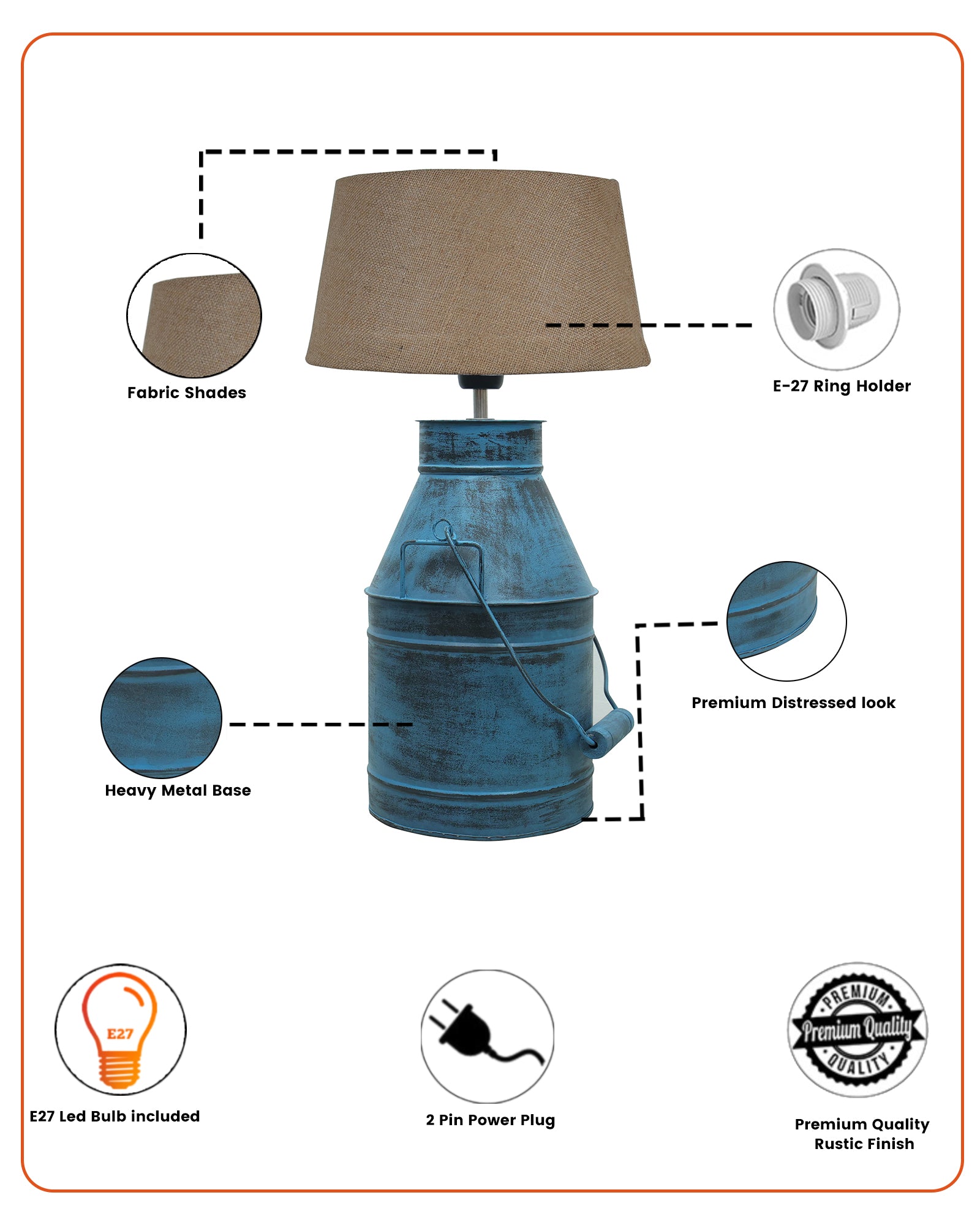 Rustic Milk Churn Can Table Lamp with Drum shade, Rustic Algae