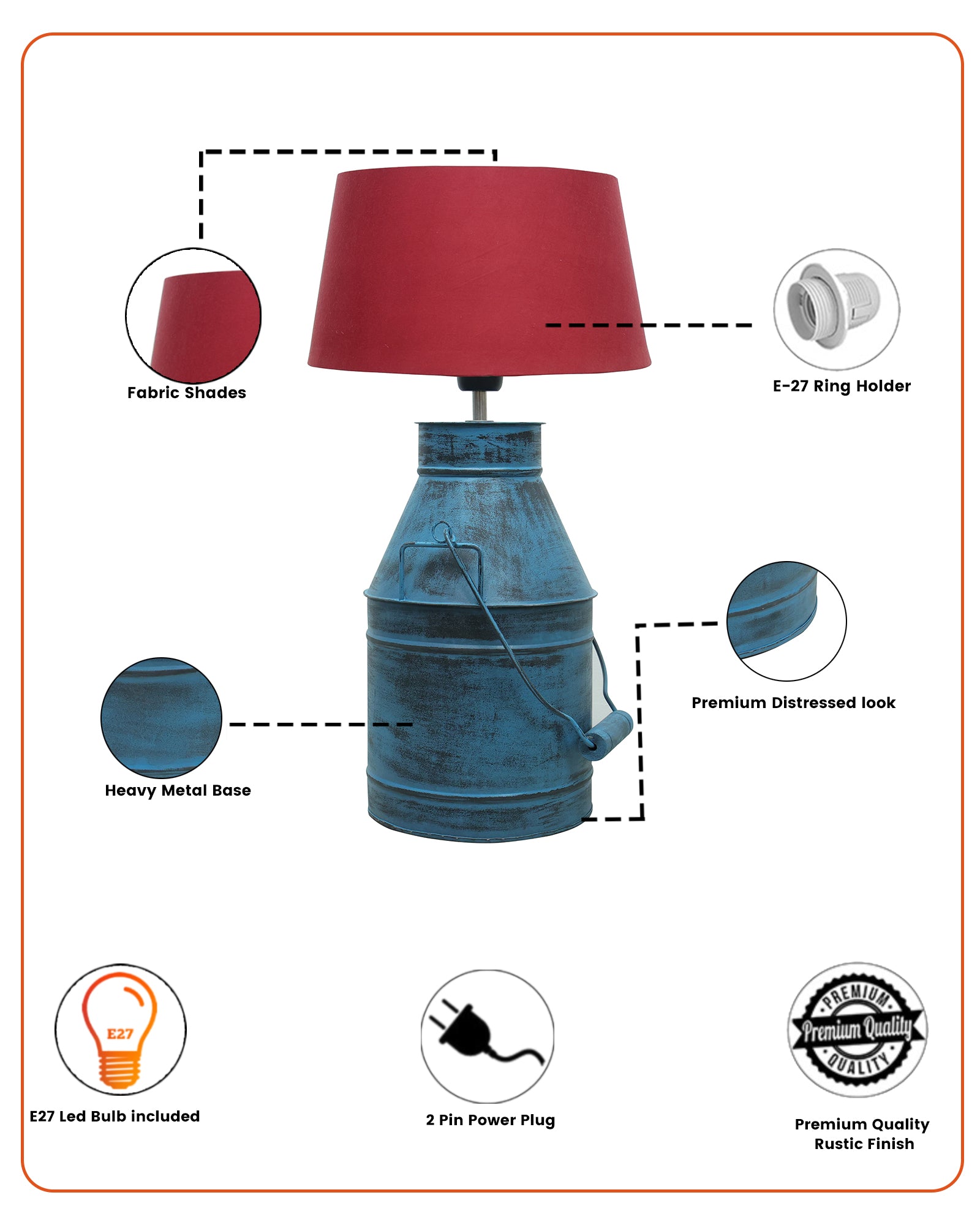 Rustic Milk Churn Can Table Lamp with Drum shade, Rustic Algae