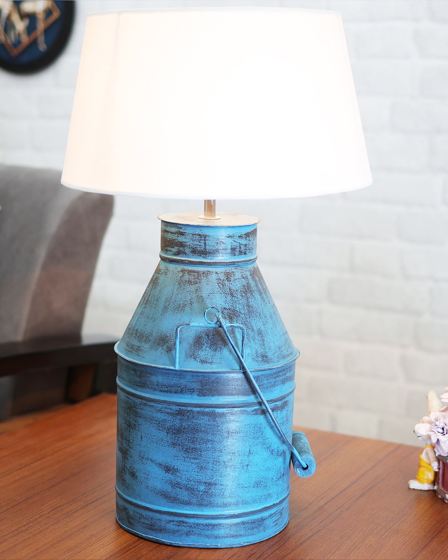 Rustic Milk Churn Can Table Lamp with Drum shade, Rustic Algae
