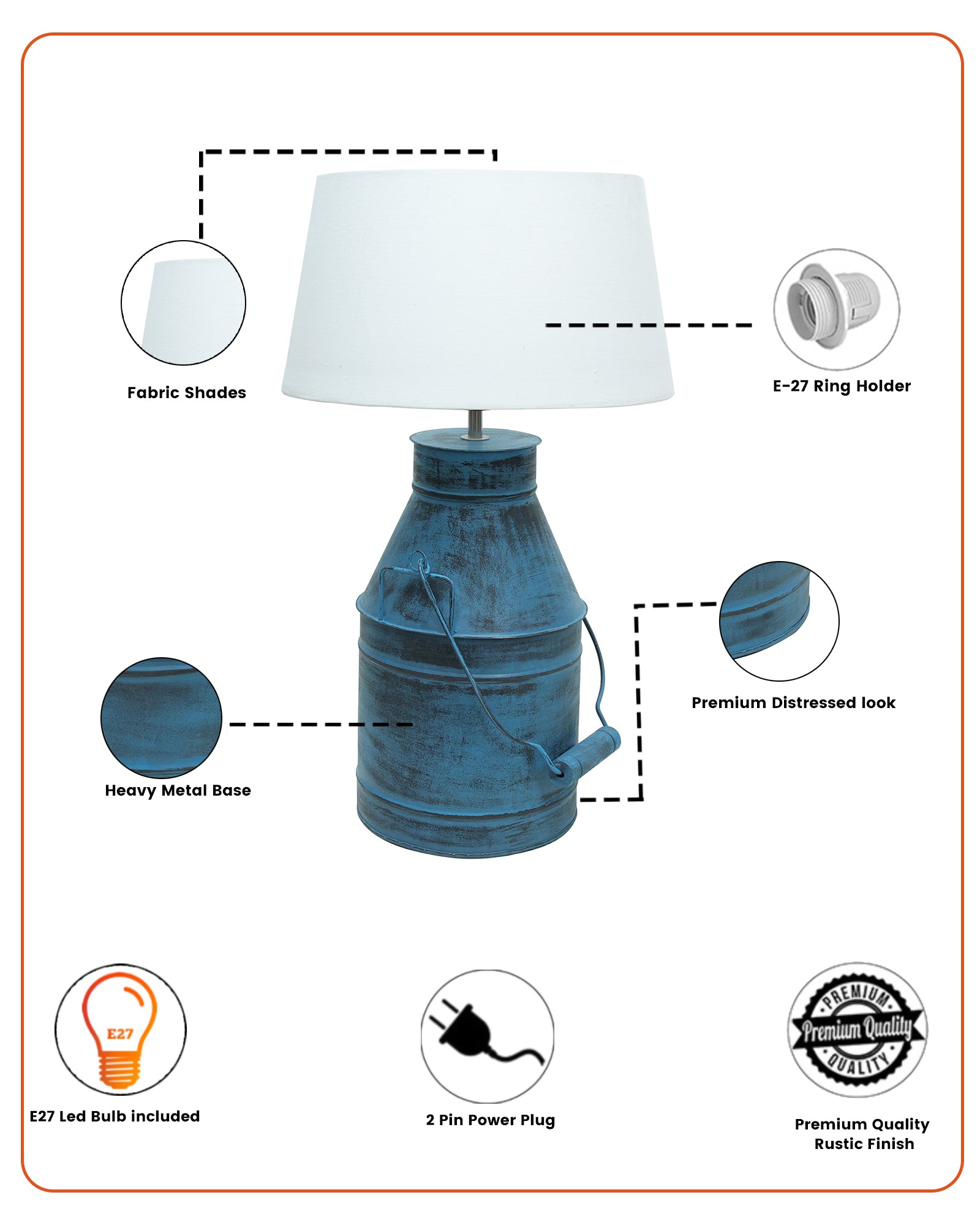 Rustic Milk Churn Can Table Lamp with Drum shade, Rustic Algae