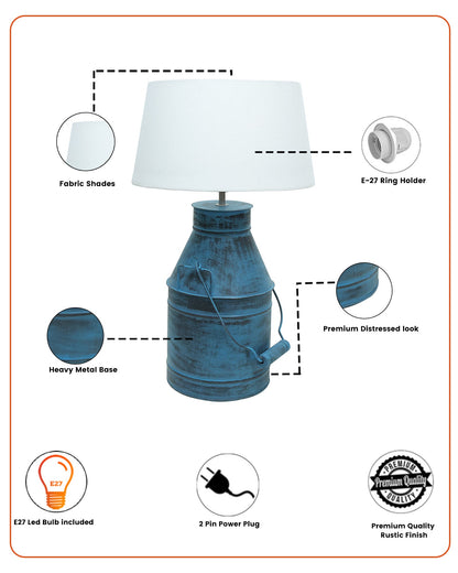 Rustic Milk Churn Can Table Lamp with Drum shade, Rustic Algae