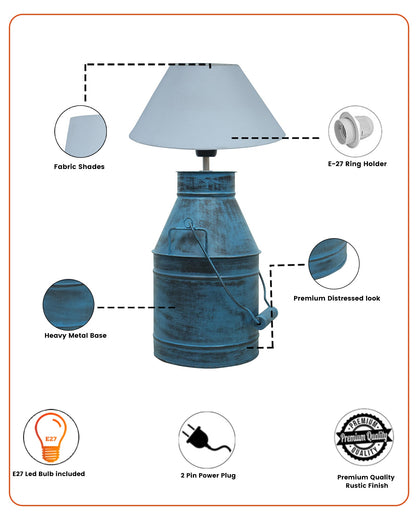 Rustic Milk Churn Can Table Lamp with cone shade, Rustic Algae