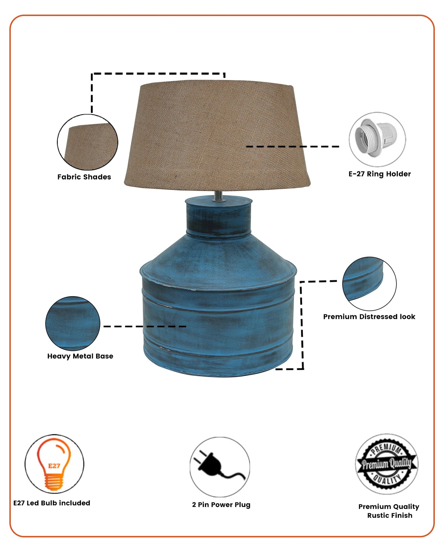 Rustic Milk Gagar Table Lamp with drum shade, Rustic Algae
