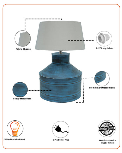 Rustic Milk Gagar Table Lamp with drum shade, Rustic Algae