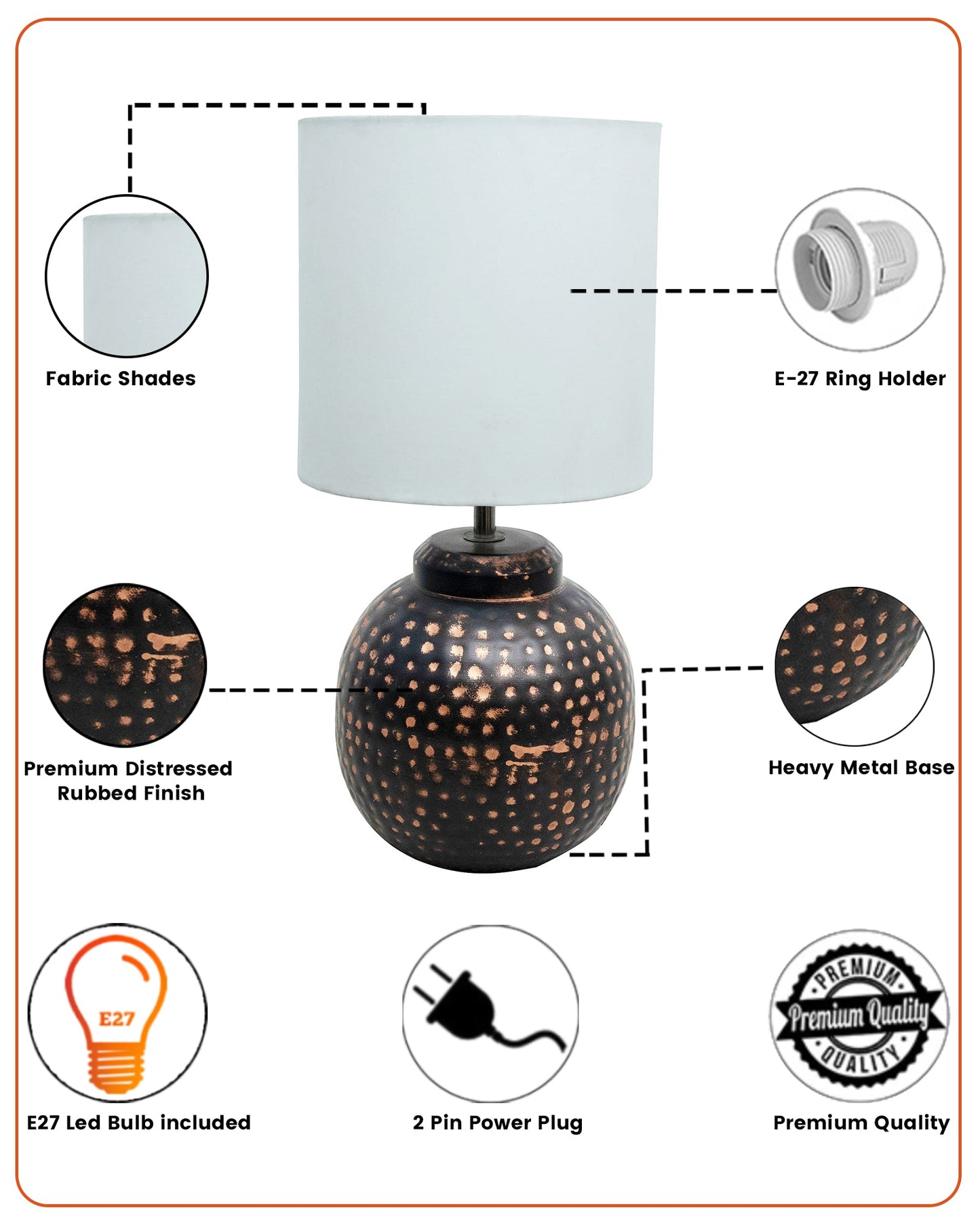 Ginger Jar Antique Table Lamp Hammered Oil-Rubbed Bronze Metal for Living Room Family Bedroom