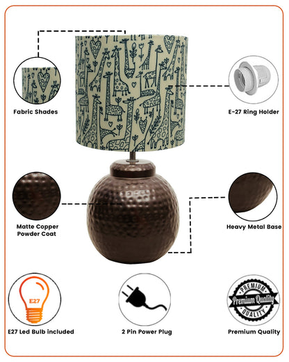 Ginger Jar Antique Table Lamp Hammered Antique Copper Metal for Living Room Family Bedroom