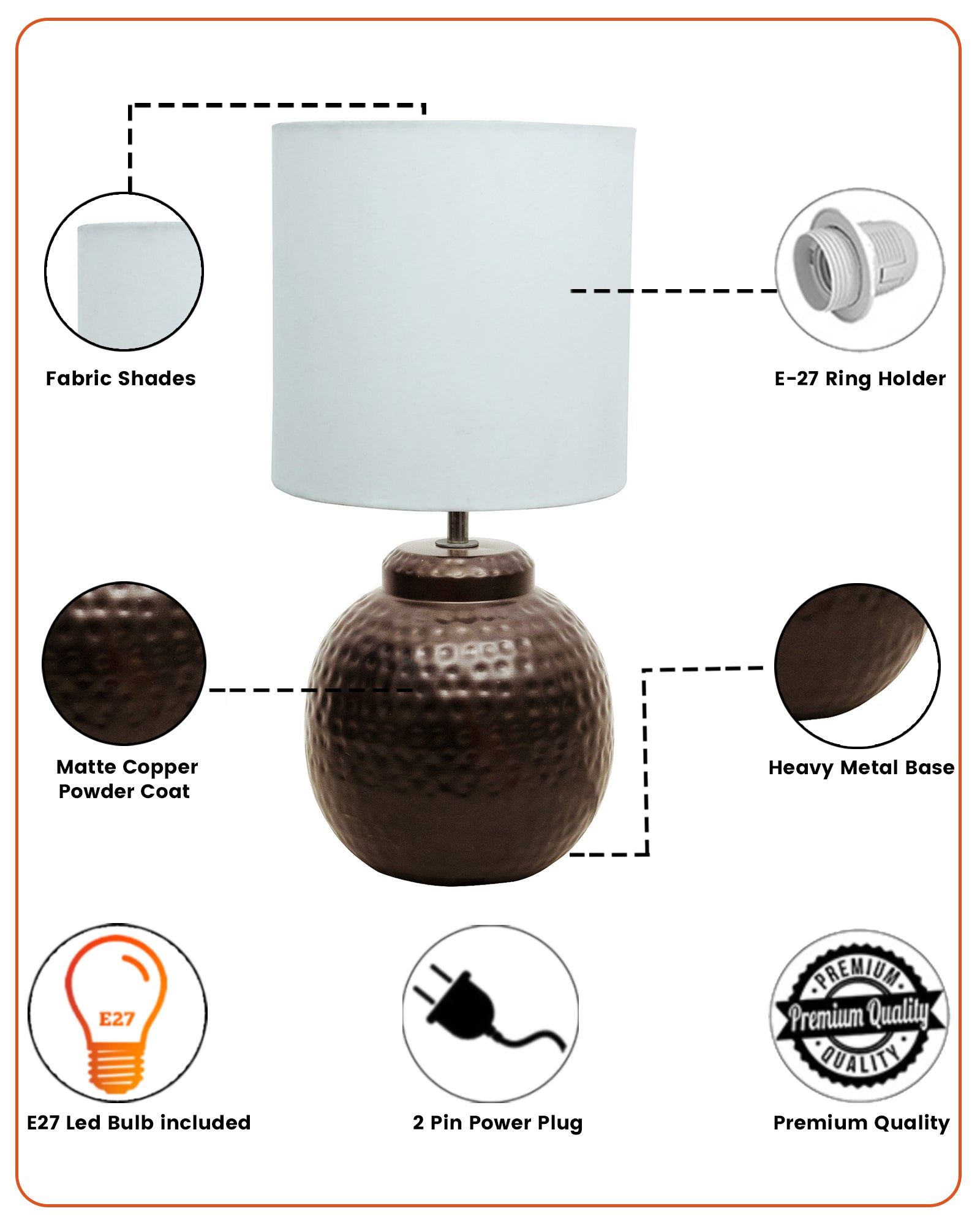 Ginger Jar Antique Table Lamp Hammered Antique Copper Metal for Living Room Family Bedroom