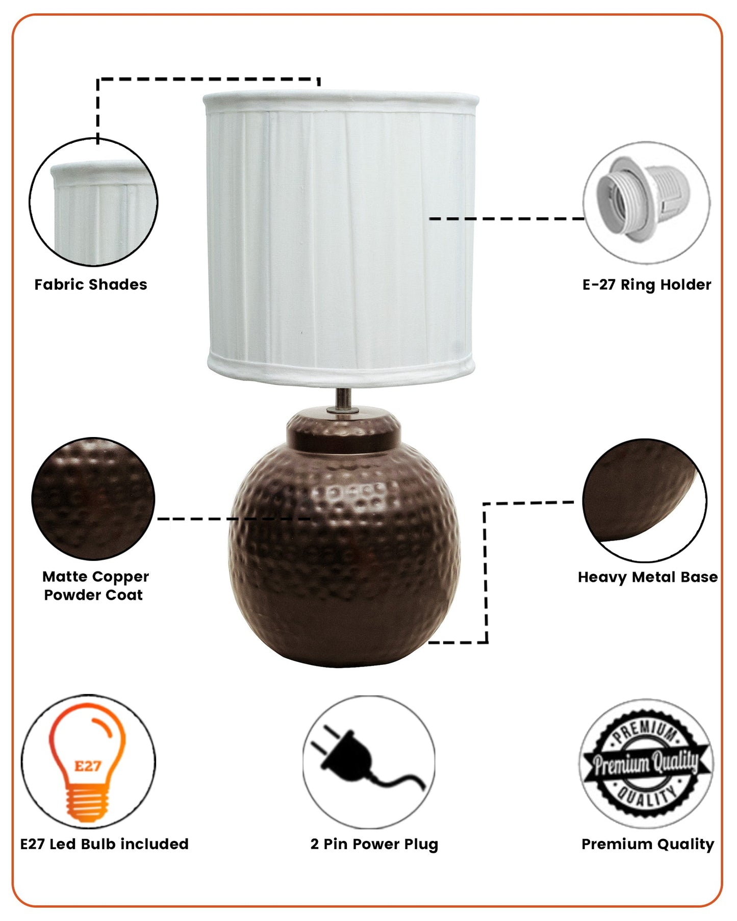 Ginger Jar Antique Table Lamp Hammered Antique Copper Metal for Living Room Family Bedroom