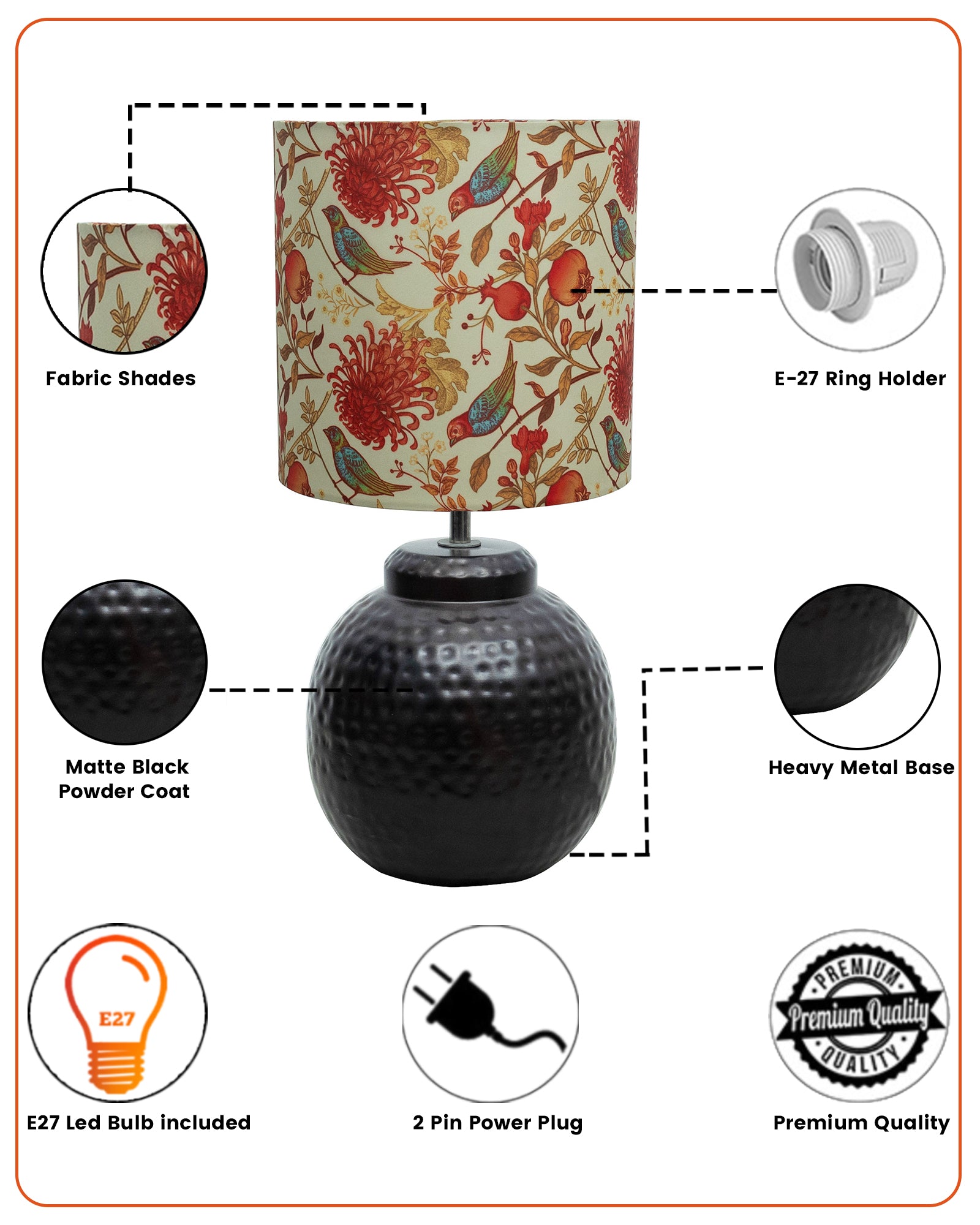 Ginger Jar Antique Table Lamp Hammered Matt Black Metal for Living Room Family Bedroom