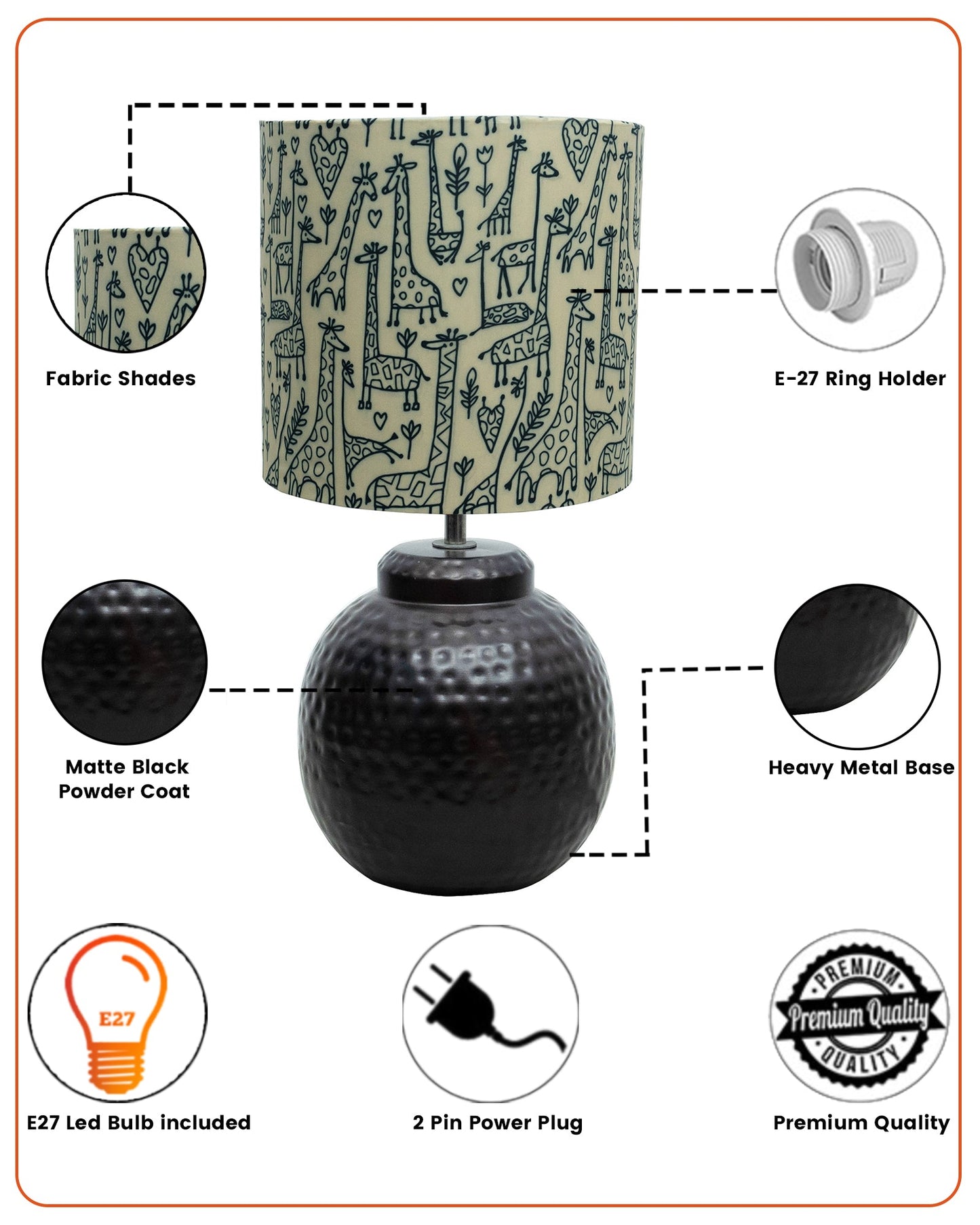 Ginger Jar Antique Table Lamp Hammered Matt Black Metal for Living Room Family Bedroom