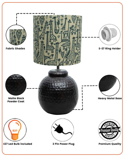 Ginger Jar Antique Table Lamp Hammered Matt Black Metal for Living Room Family Bedroom