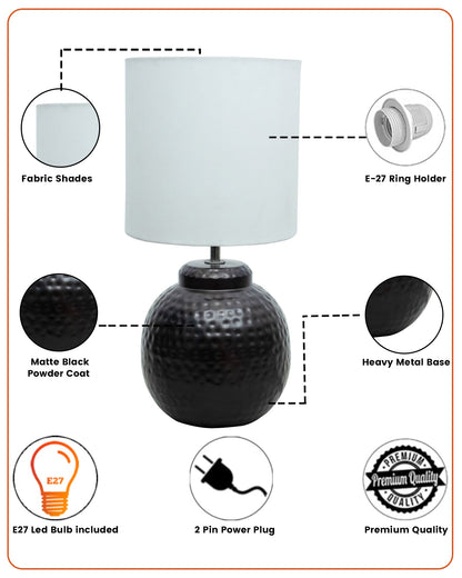Ginger Jar Antique Table Lamp Hammered Matt Black Metal for Living Room Family Bedroom