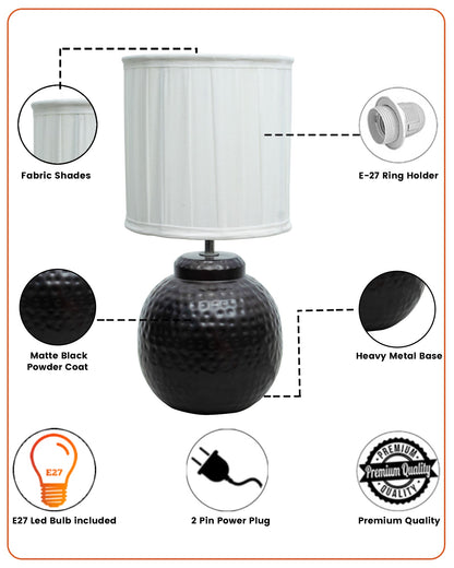 Ginger Jar Antique Table Lamp Hammered Matt Black Metal for Living Room Family Bedroom