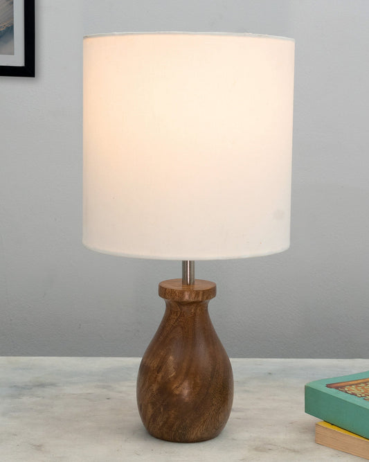 Dovel Pot Modern Table Lamp, Wooden Base Modern Fabric Lampshade for Home Office Cafe Restaurant, Dovel Pot