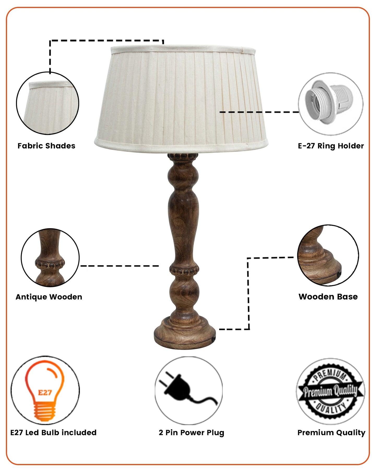 Eureka Polka Black Wood Table Lamp With Pleated Shade