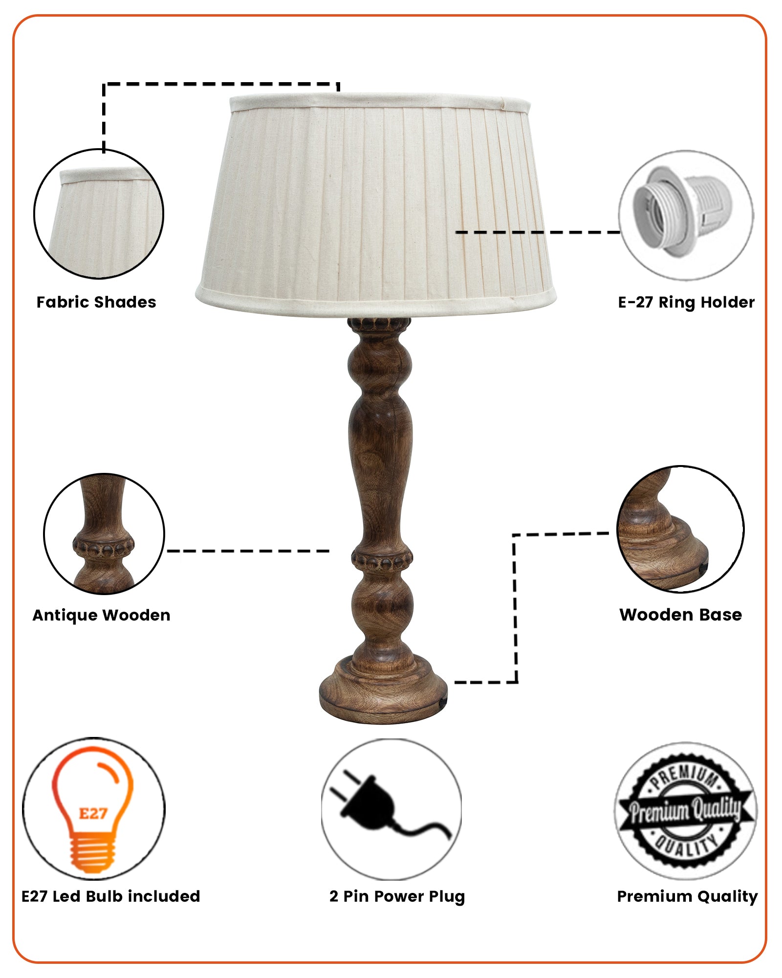Eureka Polka Black Wood Table Lamp With Pleated Shade