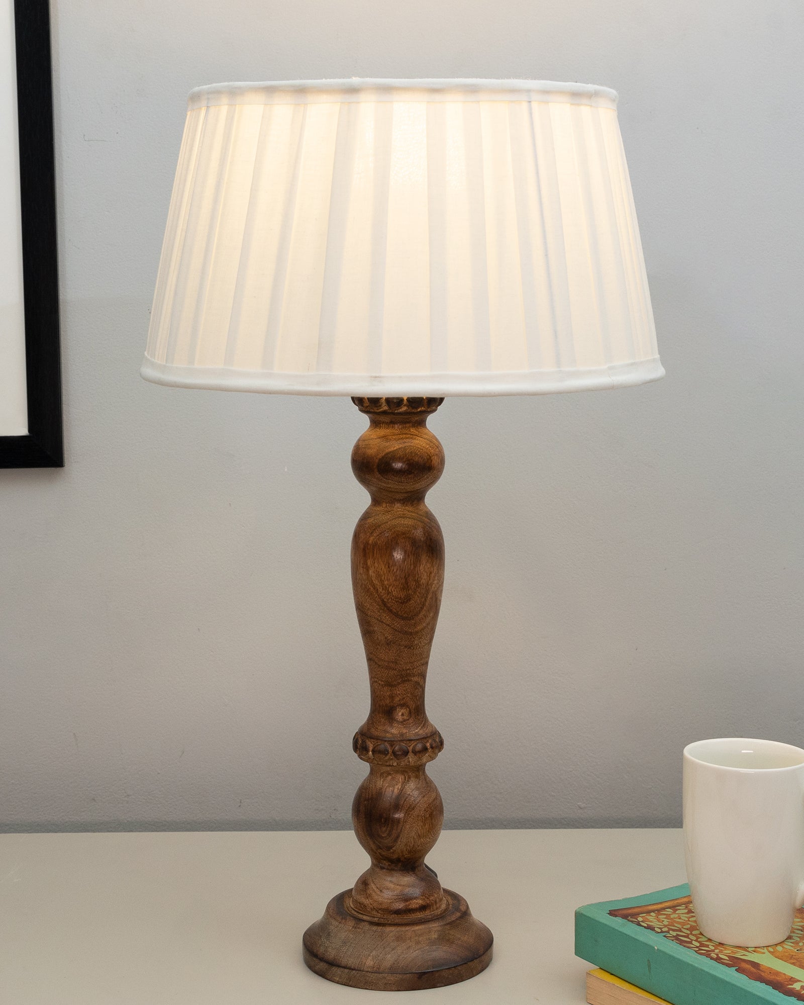 Eureka Polka Black Wood Table Lamp With Pleated Shade