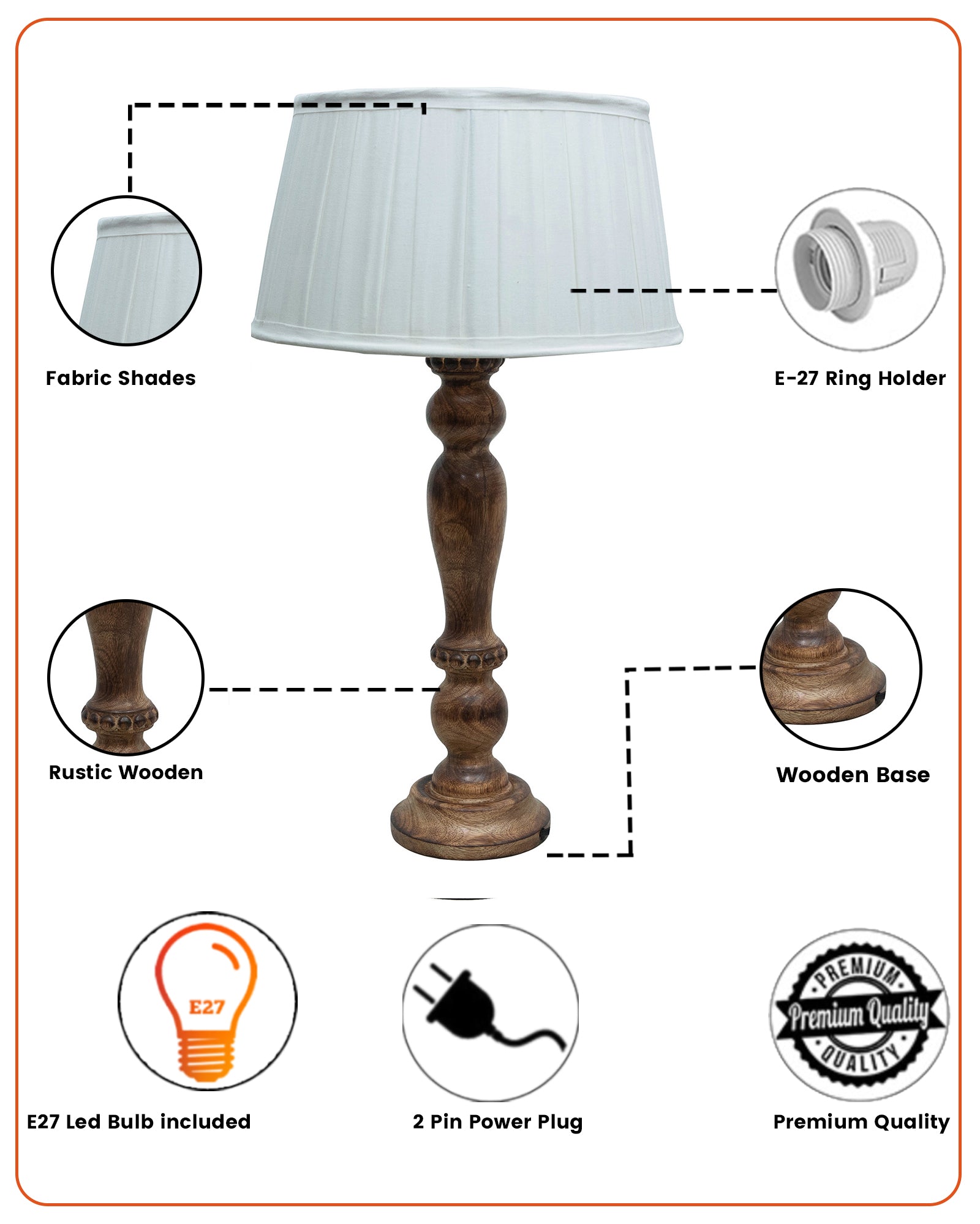 Eureka Polka Black Wood Table Lamp With Pleated Shade