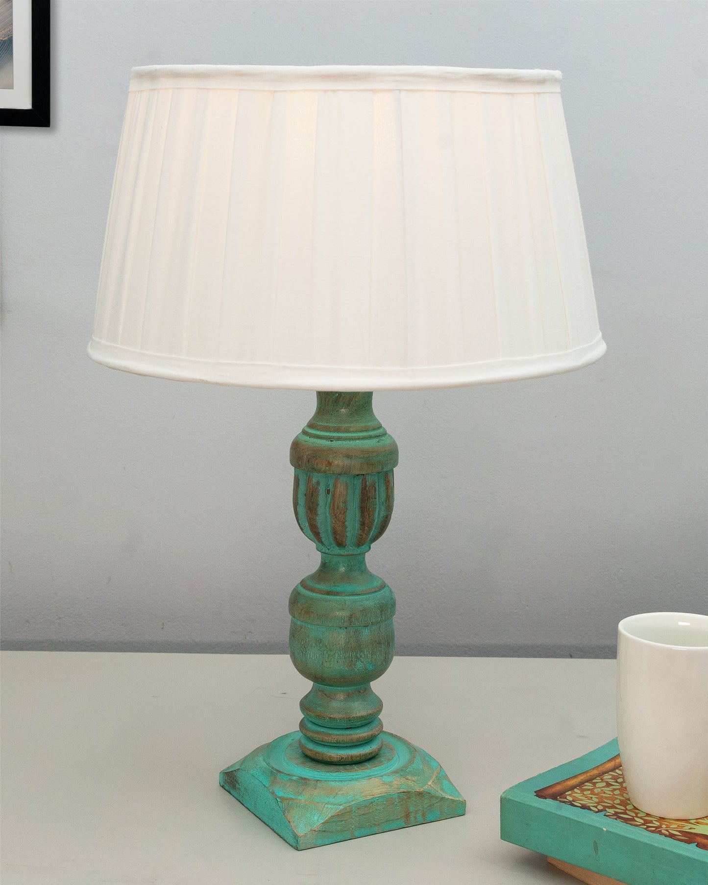 Rustic Algae French Trophy Carved Table lamp with Empire Pleated Shade