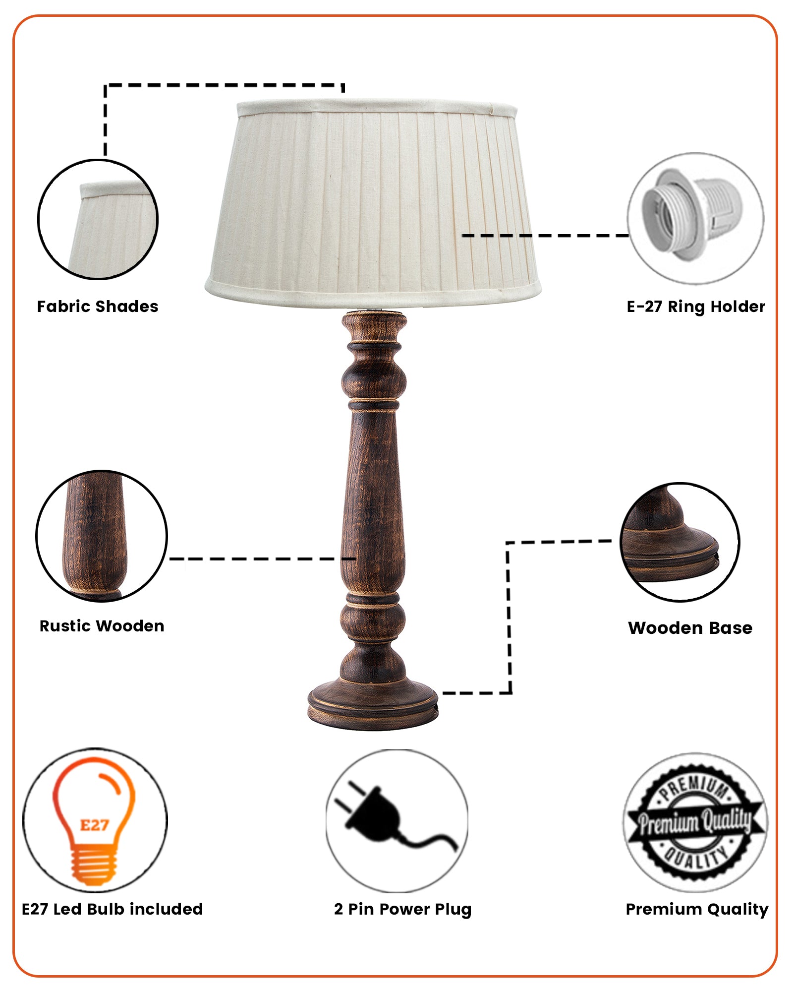 Floral Carved Black Wood Table Lamp With Empire Pleated Shade