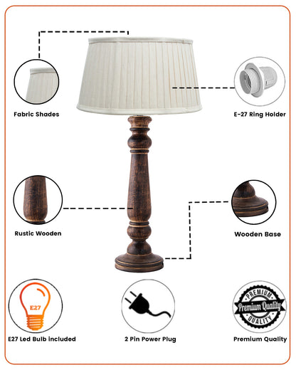 Floral Carved Black Wood Table Lamp With Empire Pleated Shade