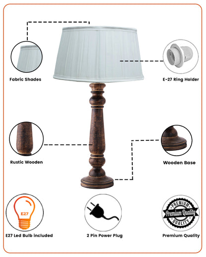 Floral Carved Black Wood Table Lamp With Empire Pleated Shade