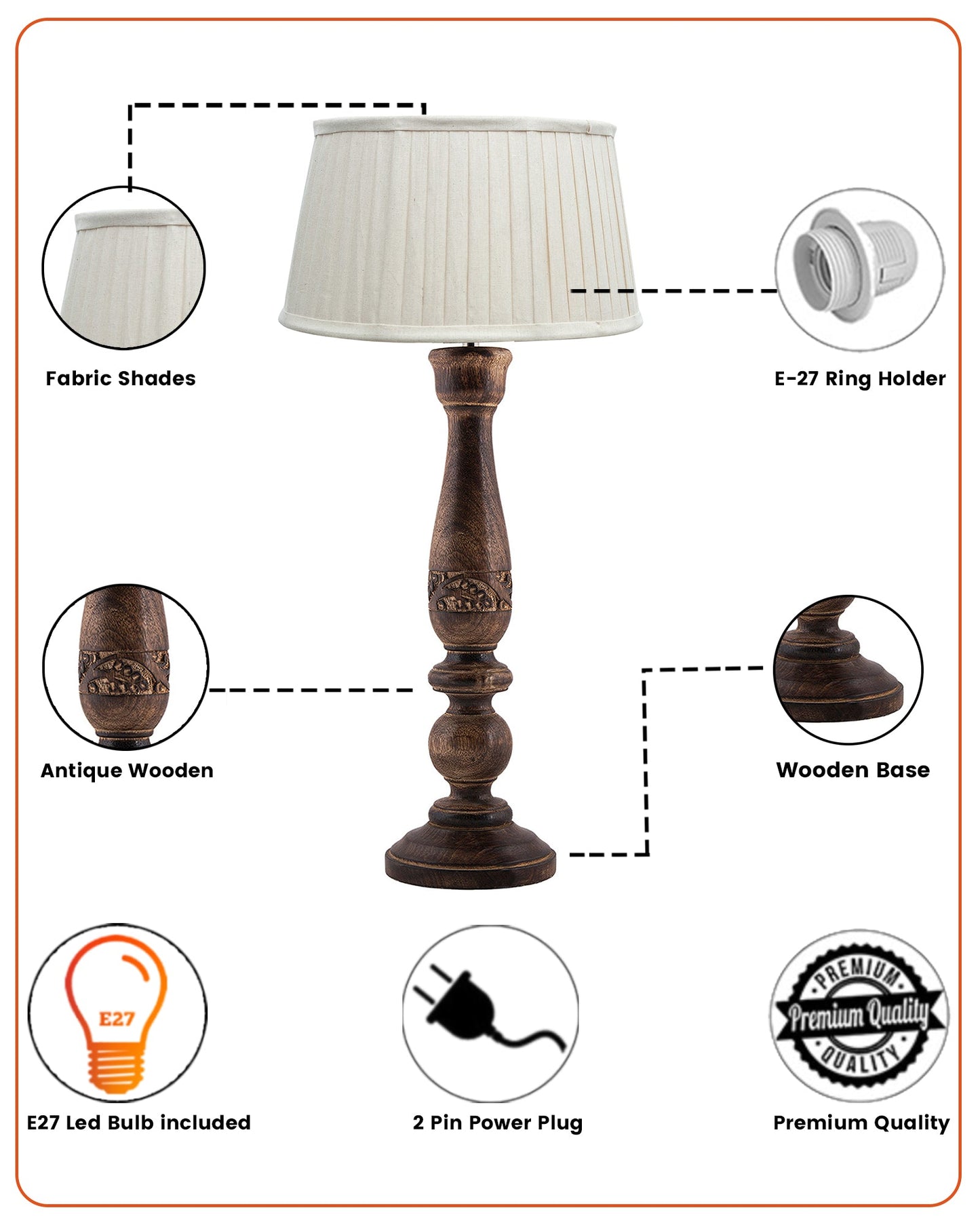 Mable Antique Wooden Table Lamp with Empire Pleated Shade