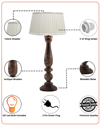 Mable Antique Wooden Table Lamp with Empire Pleated Shade