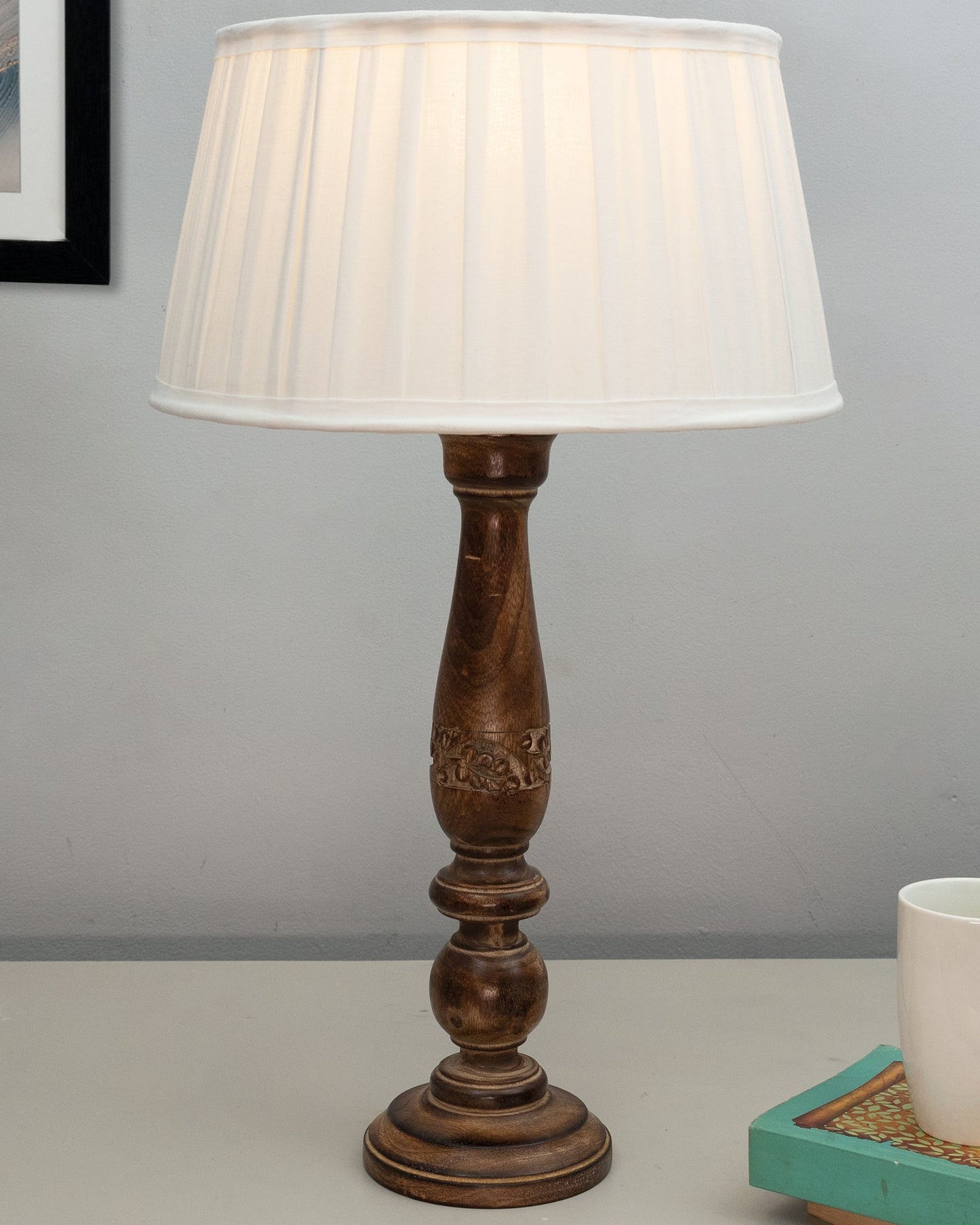 Mable Antique Wooden Table Lamp with Empire Pleated Shade