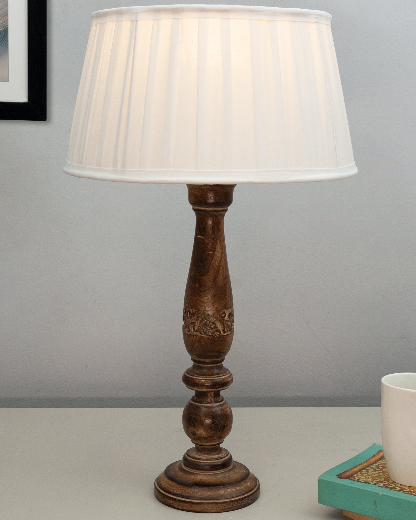 Mable Antique Wooden Table Lamp with Empire Pleated Shade