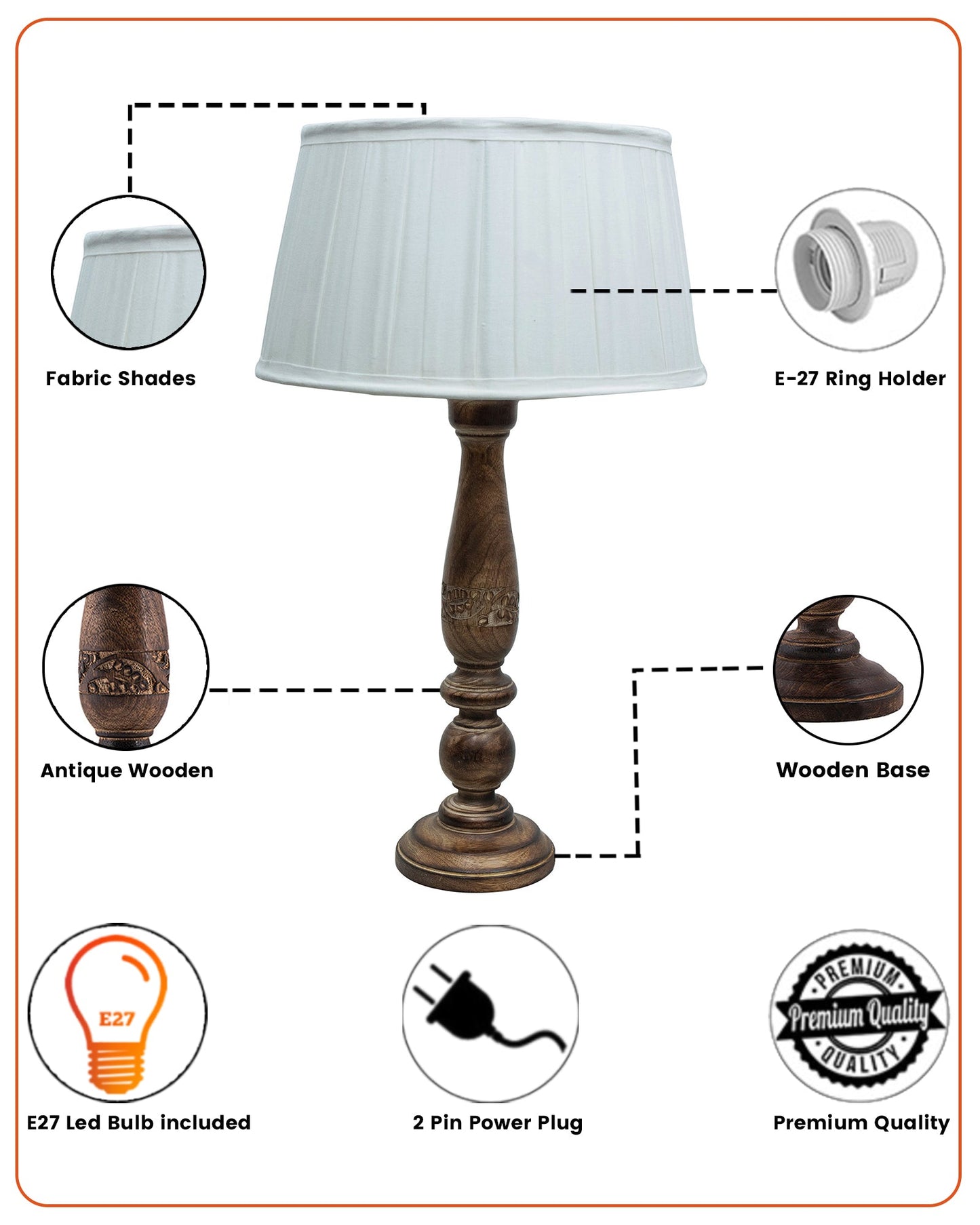 Mable Antique Wooden Table Lamp with Empire Pleated Shade