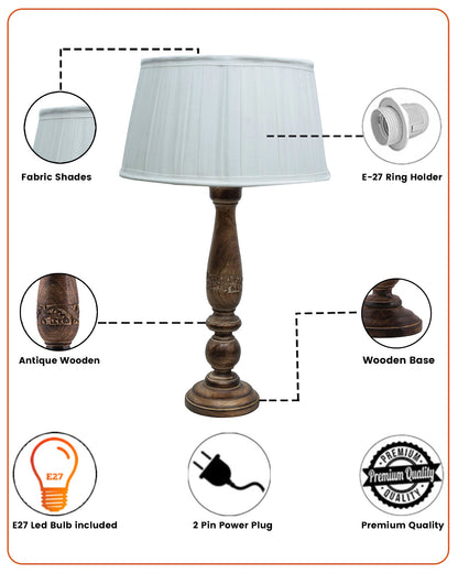 Mable Antique Wooden Table Lamp with Empire Pleated Shade