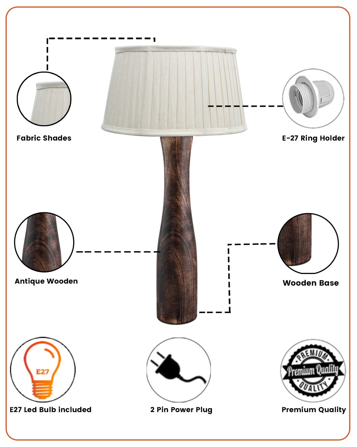 Antique Solid Timber Turned table lamp with Empire Pleated Shade