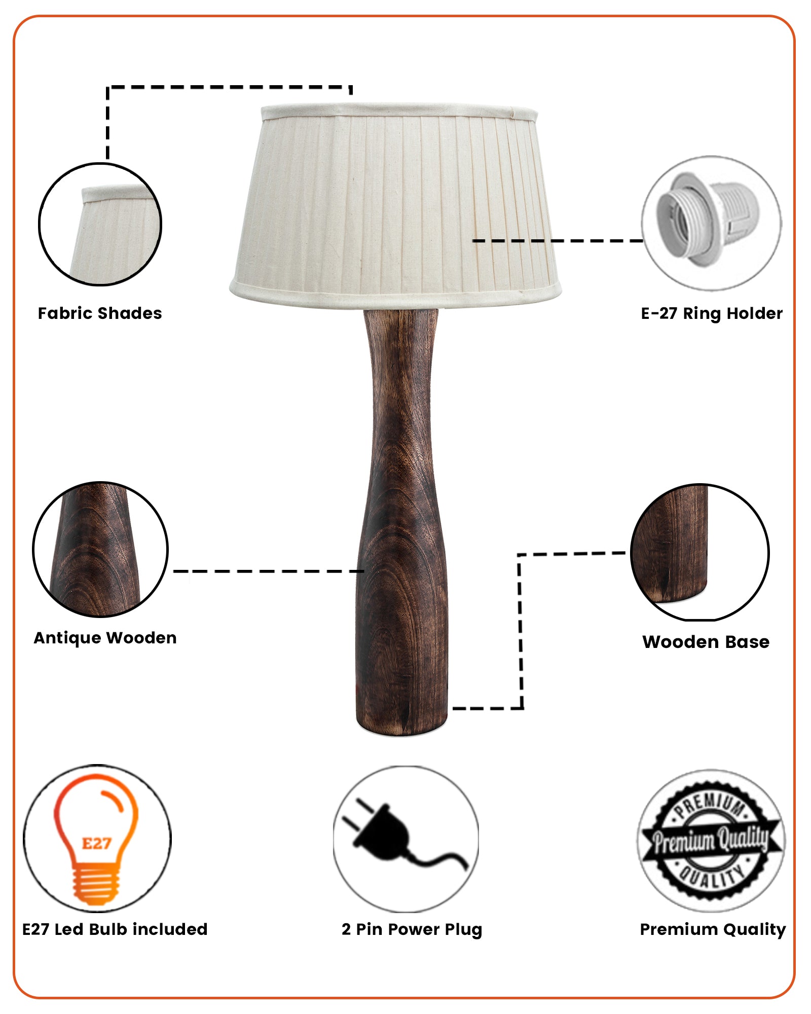 Antique Solid Timber Turned table lamp with Empire Pleated Shade