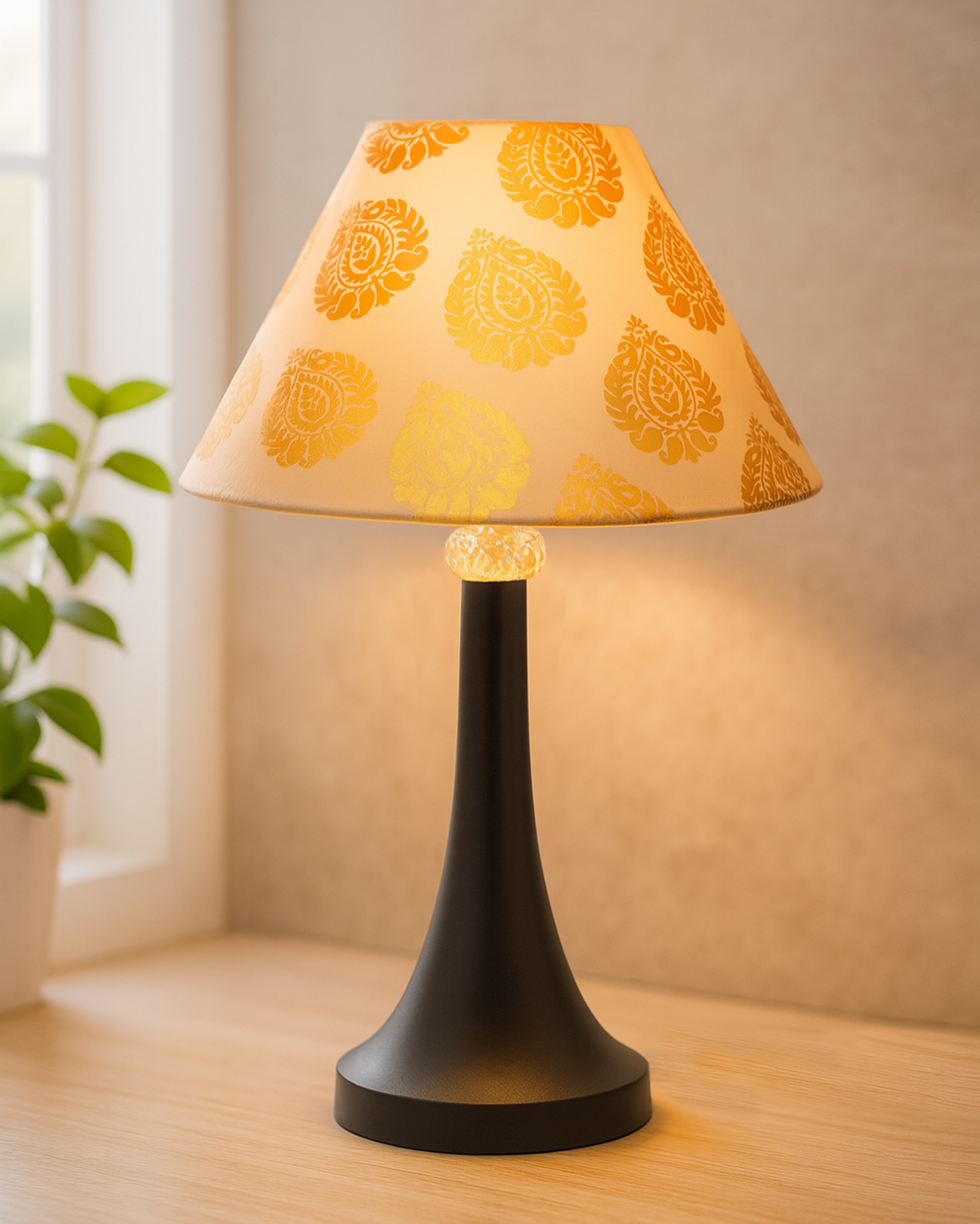 Black Metal Cone Table Lamp with Fabric Shade, B22 holder Nightstand Lamp