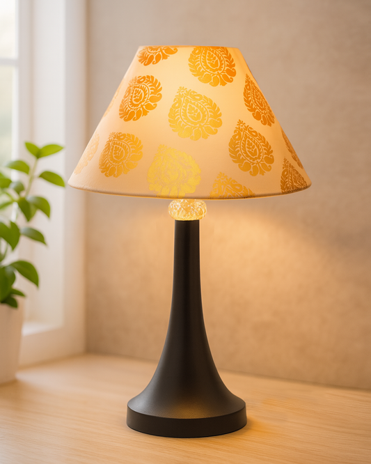 Black Metal Cone Table Lamp with Fabric Shade, B22 holder Nightstand Lamp