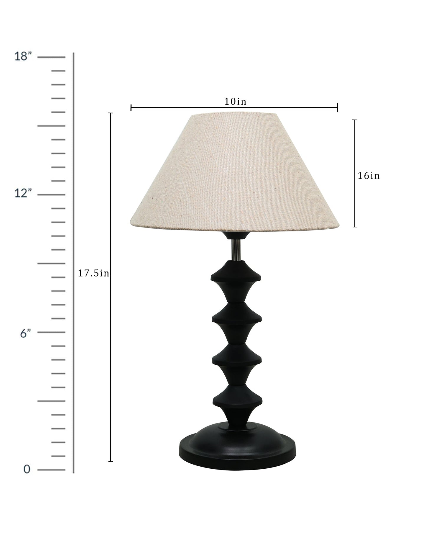 Black Metal Table Lamp with Fabric Shade, B22 holder, Pillar